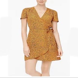 J. CREW printed wrap dress with tie in mustard and navy blue size 8